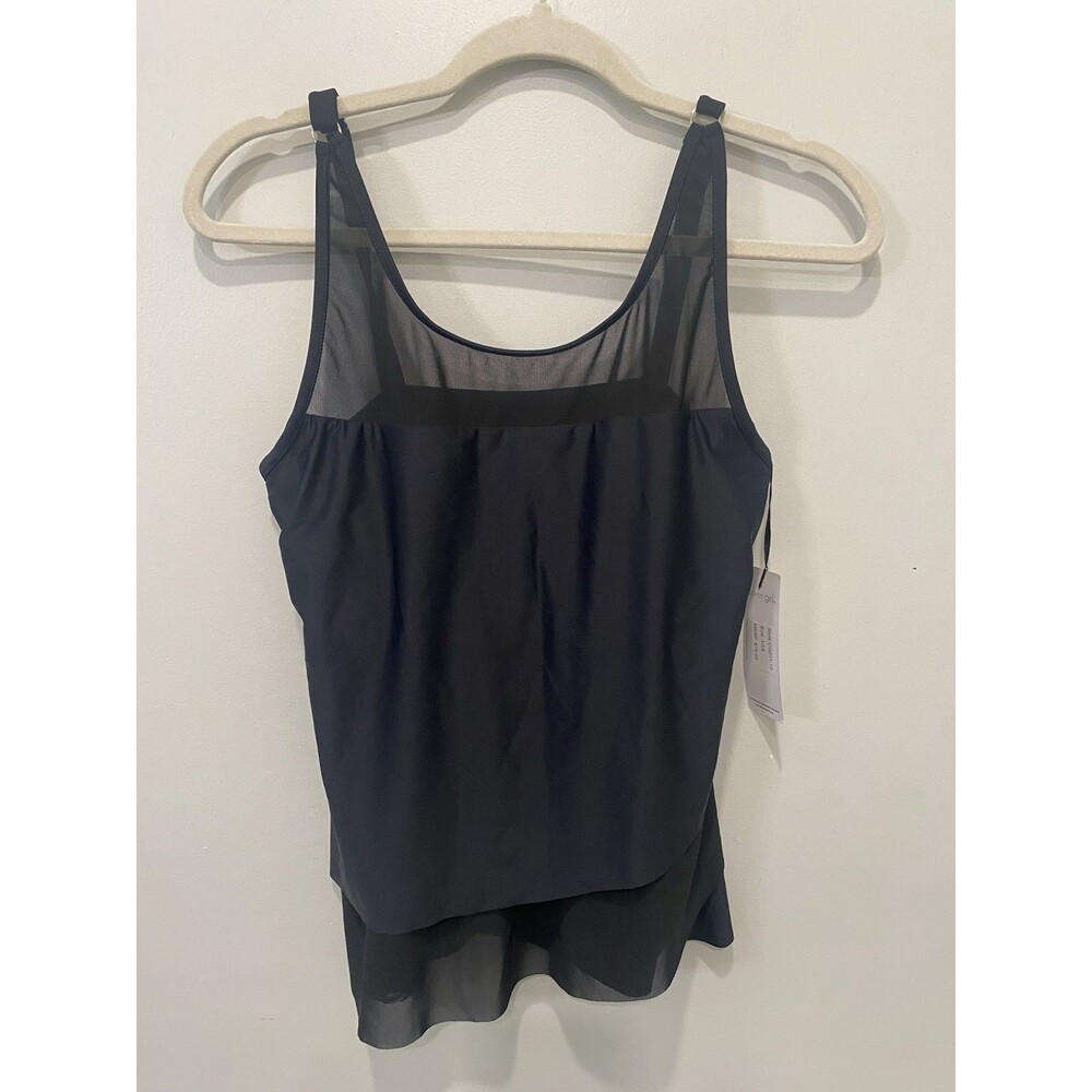 Women's Cover Girl Tankini Swim Top Black Mesh Asymmetrical Hem Sz 10 Beachy NWT